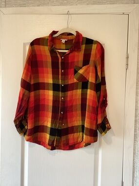 Cato Red Orange Yellow Plaid Button-Up shirt XL EUC